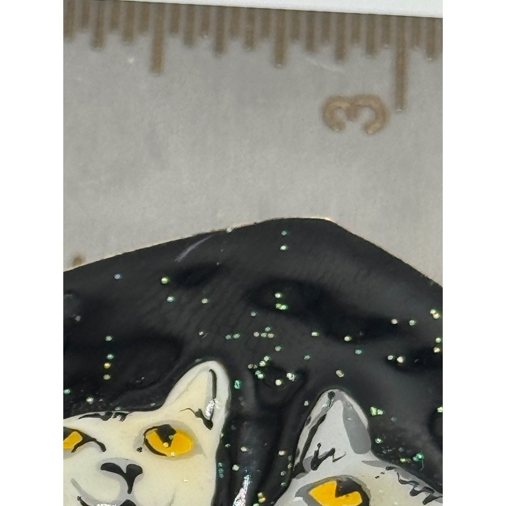 Lunch At The Ritz Cat Rhinestone Enamel Dangle Brooch - Picture 10 of 13